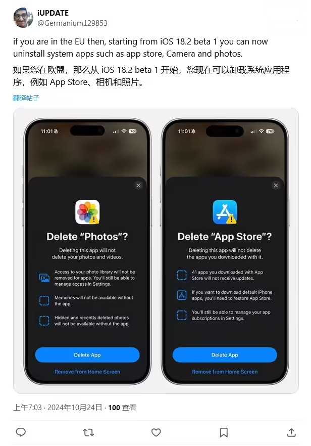阳东苹果手机维修分享iOS 18.2 支持删除 App Store 应用商店 